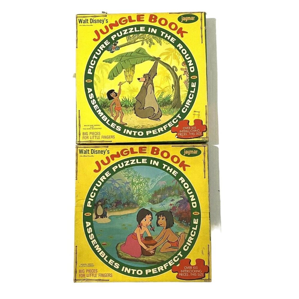 Vintage Jaymar Walt Disney JUNGLE BOOK Round Jigsaw Puzzle Lot of 2